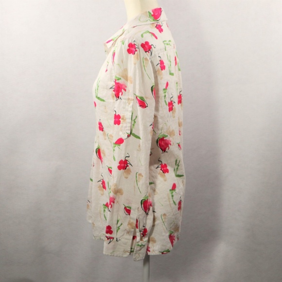 Linen Shirt Blouse Liz Claiborne Cream Pink M - Picture 4 of 8